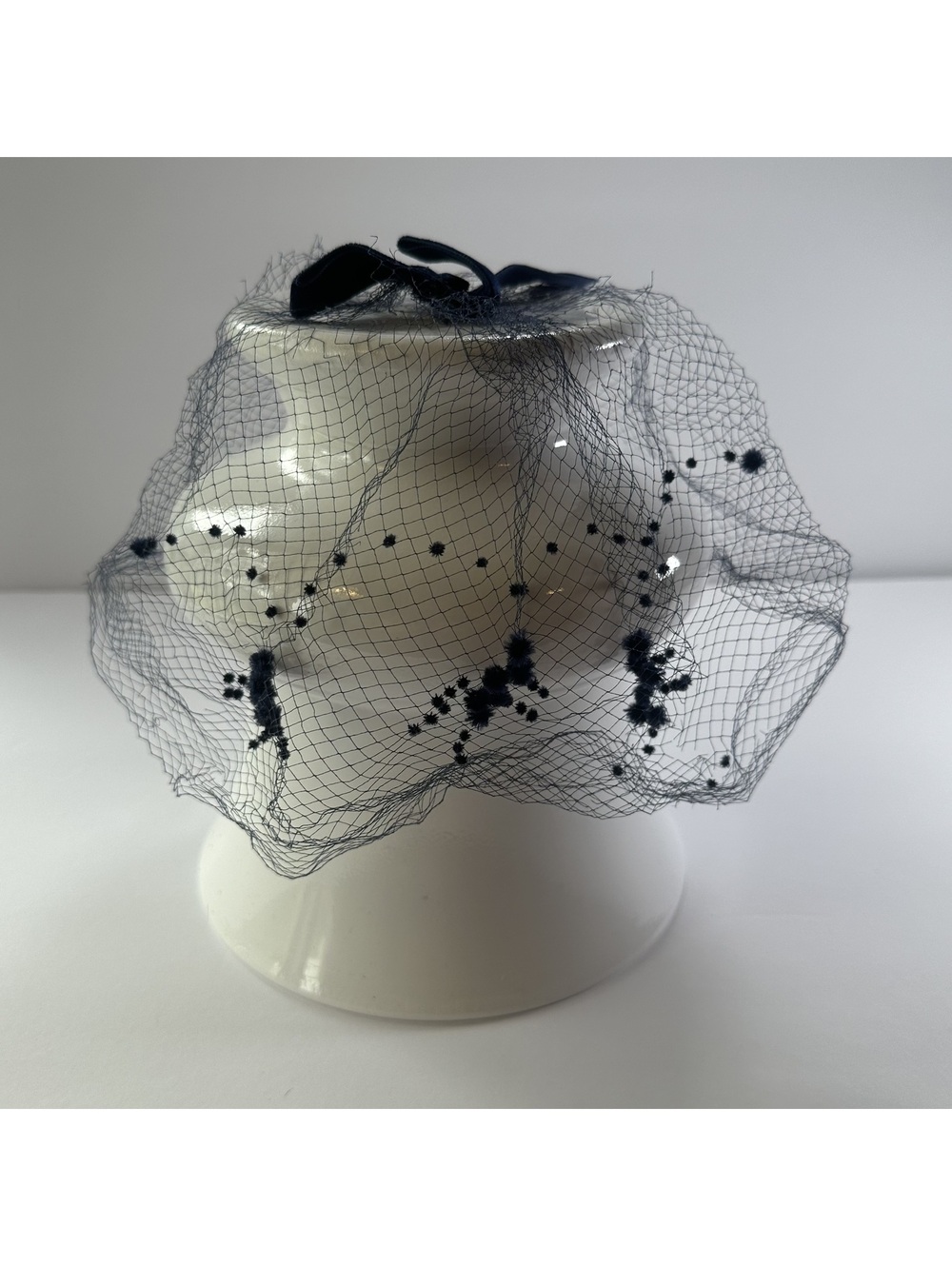 Vintage Dark Blue Veil Fascinator with Velvet Bow